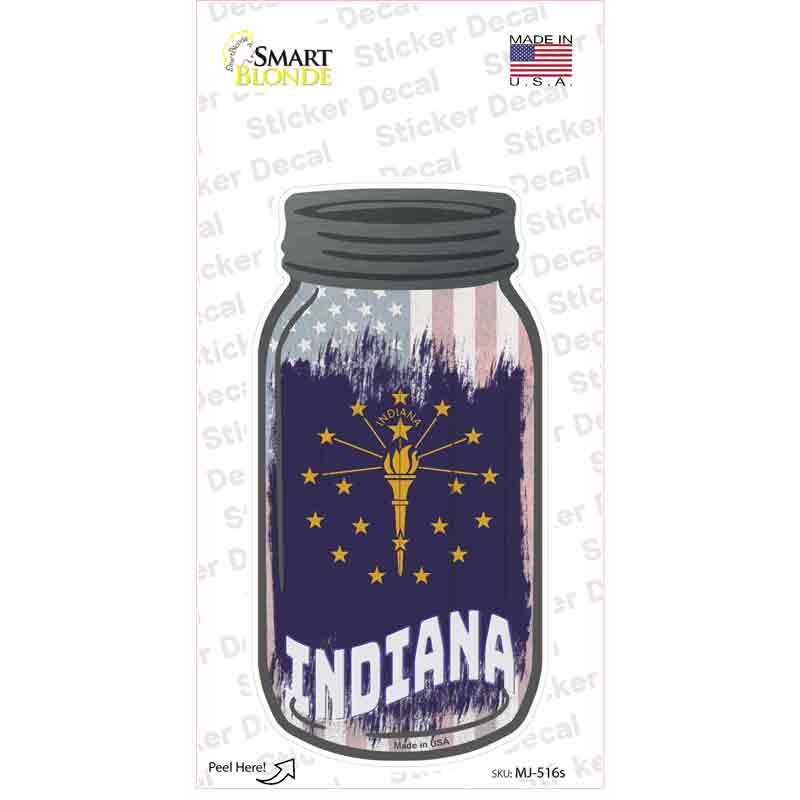 MJ-516s-M Indiana USA Flag Novelty Mason Jar Sticker Decal, Medium