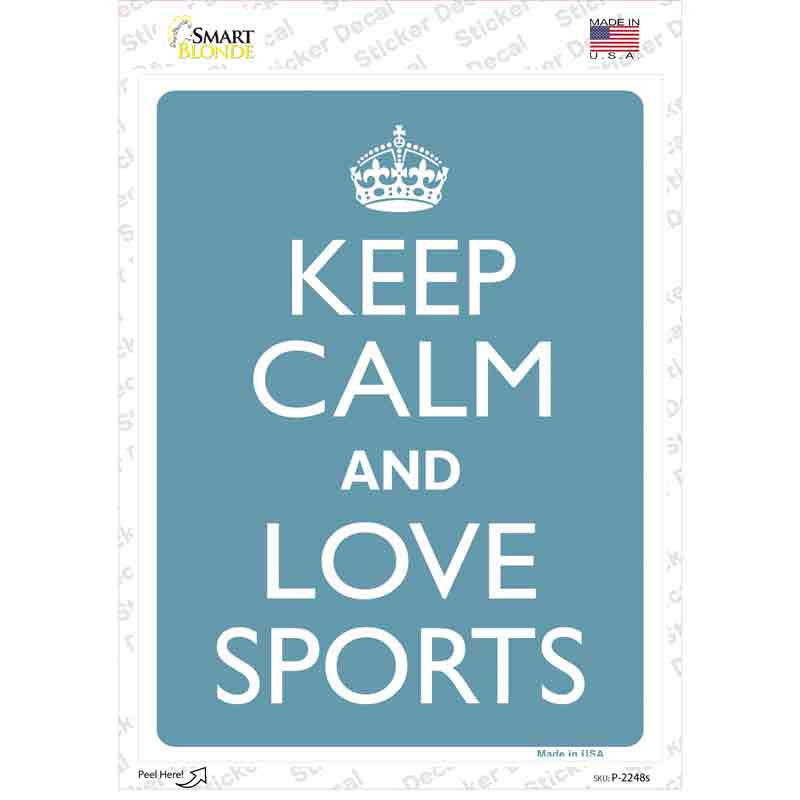 P-2248s-M Keep Calm Love Sports Novelty Rectangle Sticker Decal, Medium