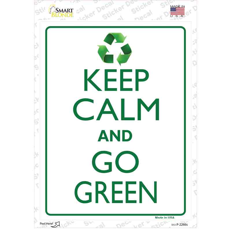 P-2266s-M Keep Calm Go Green Novelty Rectangle Sticker Decal, Medium