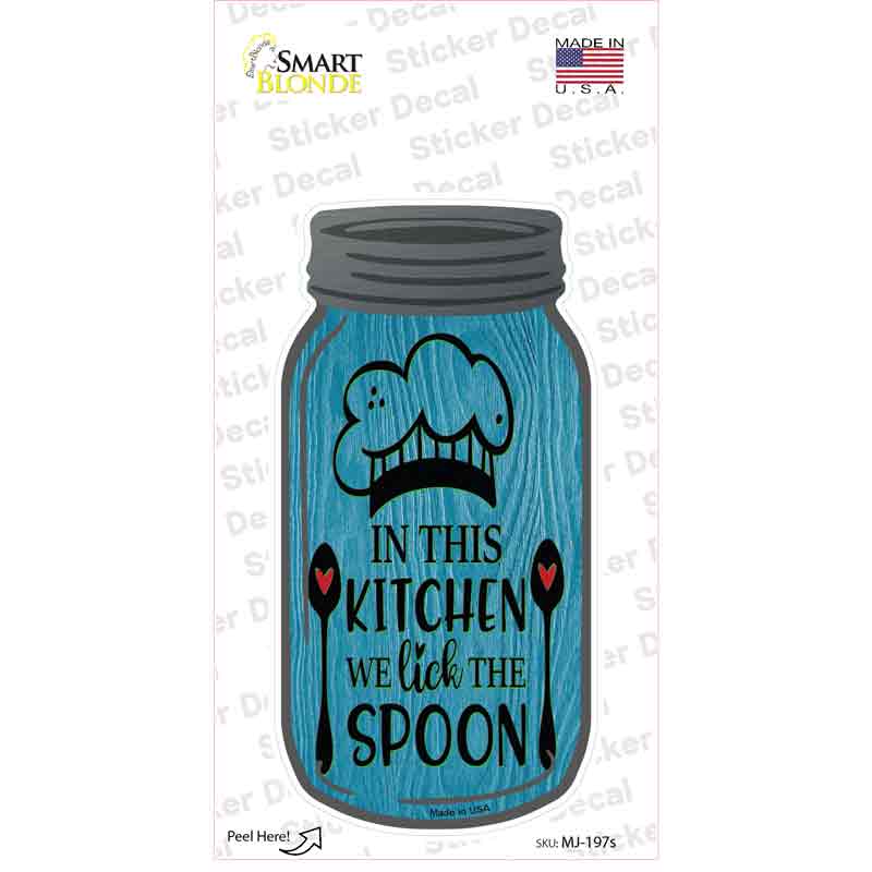 MJ-197s-M Lick the Spoon Blue Novelty Mason Jar Sticker Decal, Medium