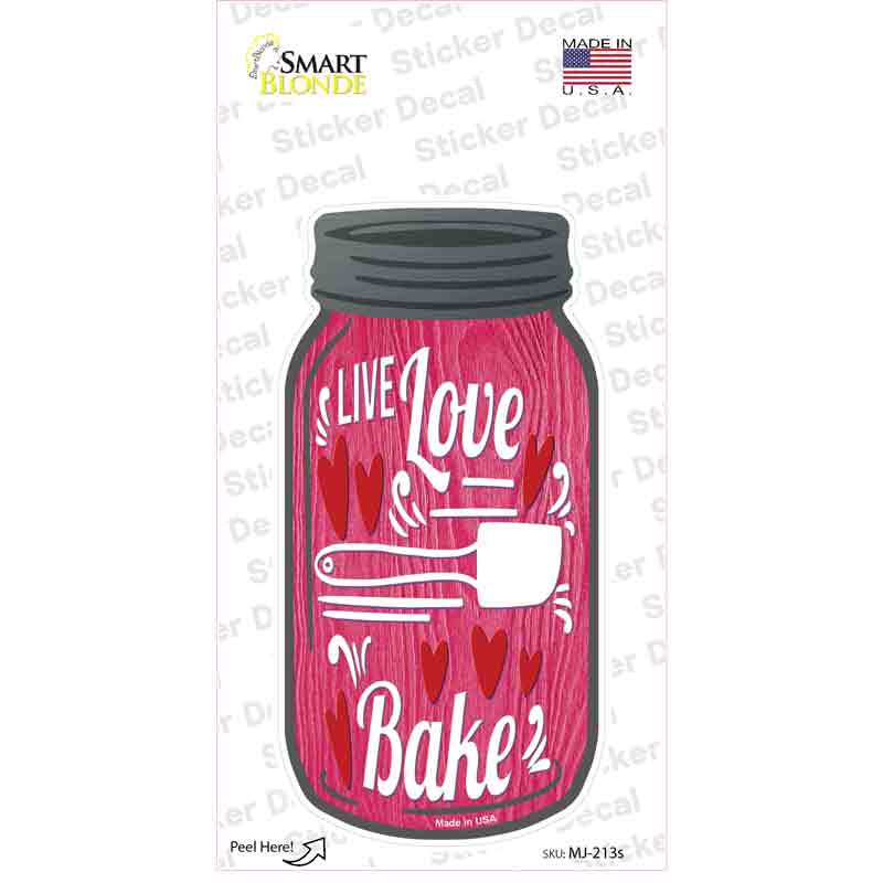 MJ-213s-M Live Love Bake Pink Novelty Mason Jar Sticker Decal, Medium
