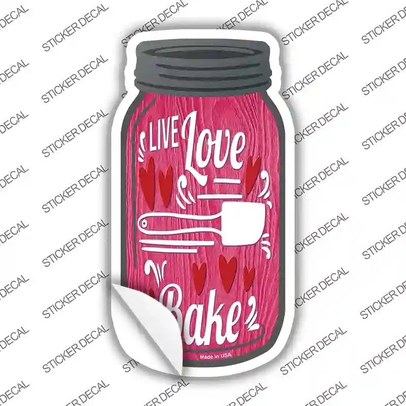 MJ-213s-S Live Love Bake Pink Novelty Mason Jar Sticker Decal, Small