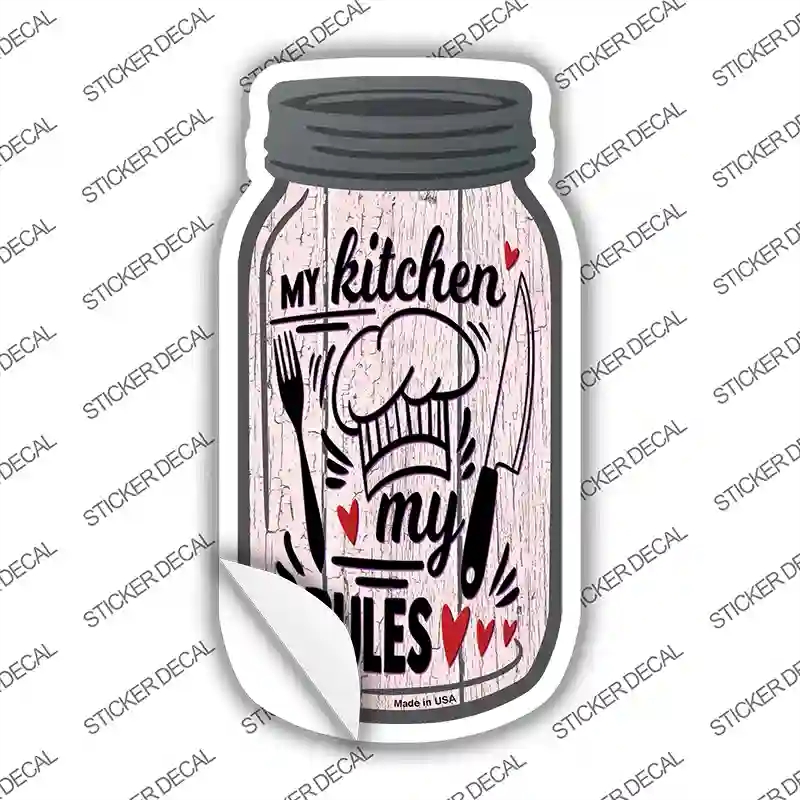 MJ-223s-L My Kitchen My Rules Chef Novelty Mason Jar Sticker Decal, Large