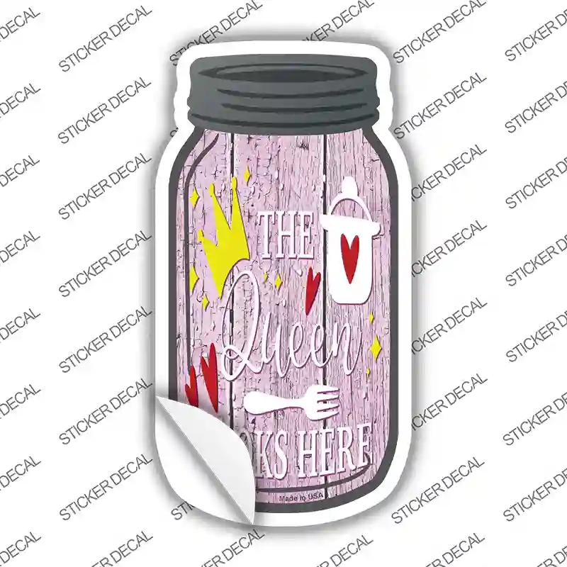 MJ-235s-S Queen Cooks Here Novelty Mason Jar Sticker Decal, Small