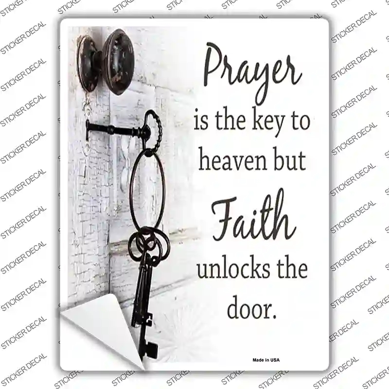 P-1075s-S Faith Unlocks the Door Novelty Rectangle Sticker Decal, Small