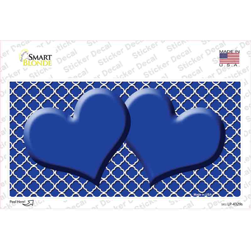 LP-4329s-M Blue White Quatrefoil Center Hearts Novelty Sticker Decal, Medium
