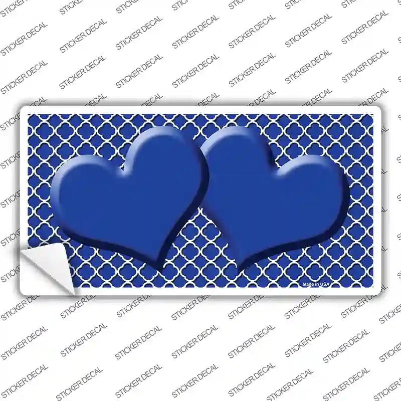 LP-4329s-S Blue White Quatrefoil Center Hearts Novelty Sticker Decal, Small