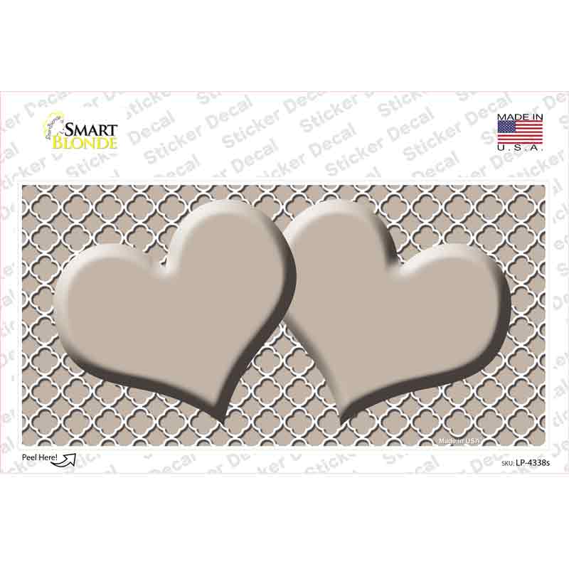 LP-4338s-M Tan White Quatrefoil Center Hearts Novelty Sticker Decal, Medium