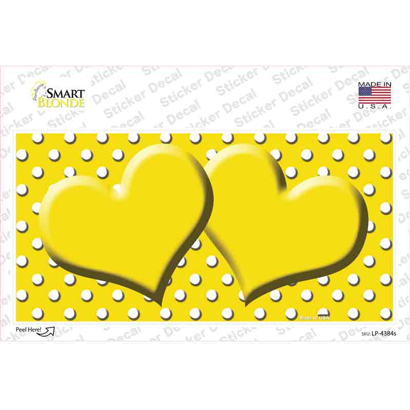 LP-4384s-M Yellow White Polka Dot Center Hearts Novelty Sticker Decal, Medium
