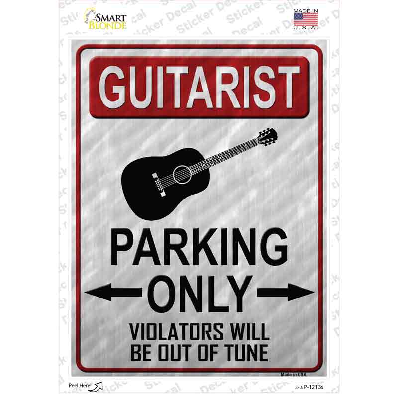 P-1213s-M Guitarist Parking Novelty Rectangle Sticker Decal, Medium