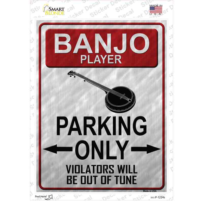 P-1224s-M Banjo Player Parking Novelty Rectangle Sticker Decal, Medium