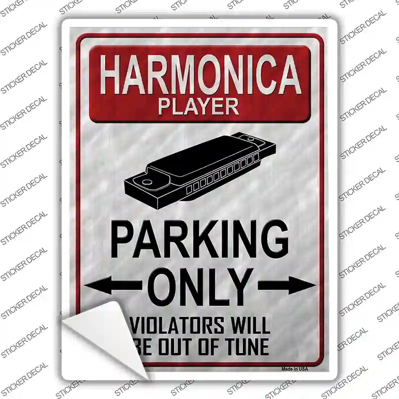 P-1227s-L Harmonica Player Parking Novelty Rectangle Sticker Decal, Large