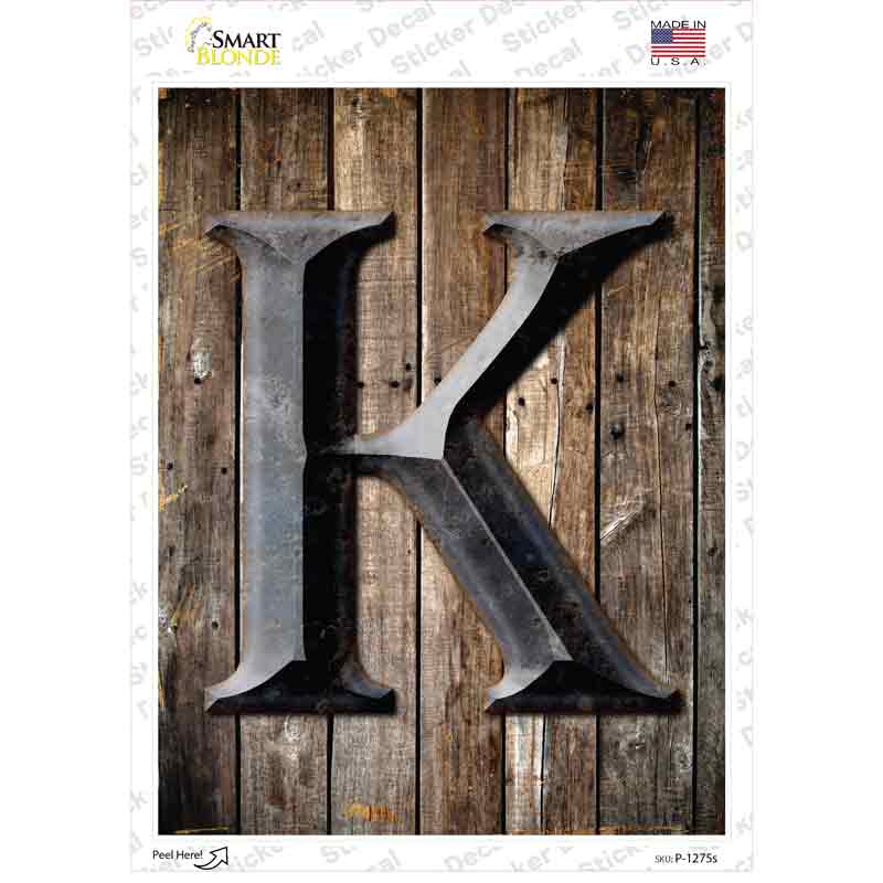P-1275s-M Letter K Novelty Rectangle Sticker Decal, Medium