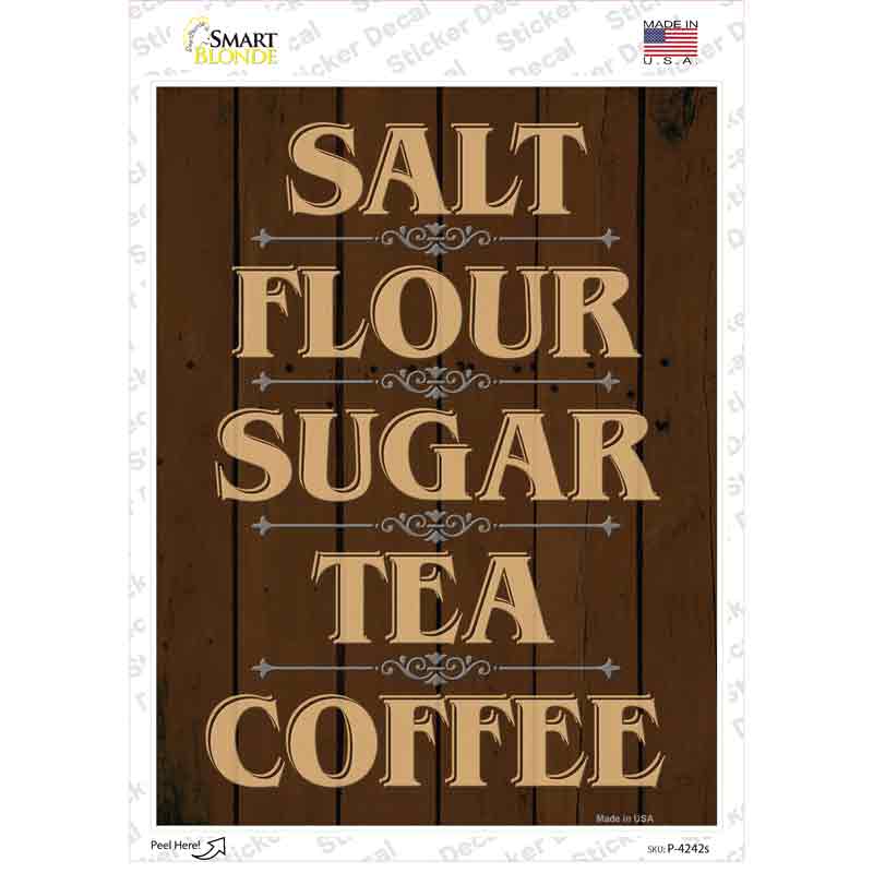 P-4242s-M Salt Flour Sugar Tea Coffee Brown Novelty Rectangle Sticker Decal, Medium