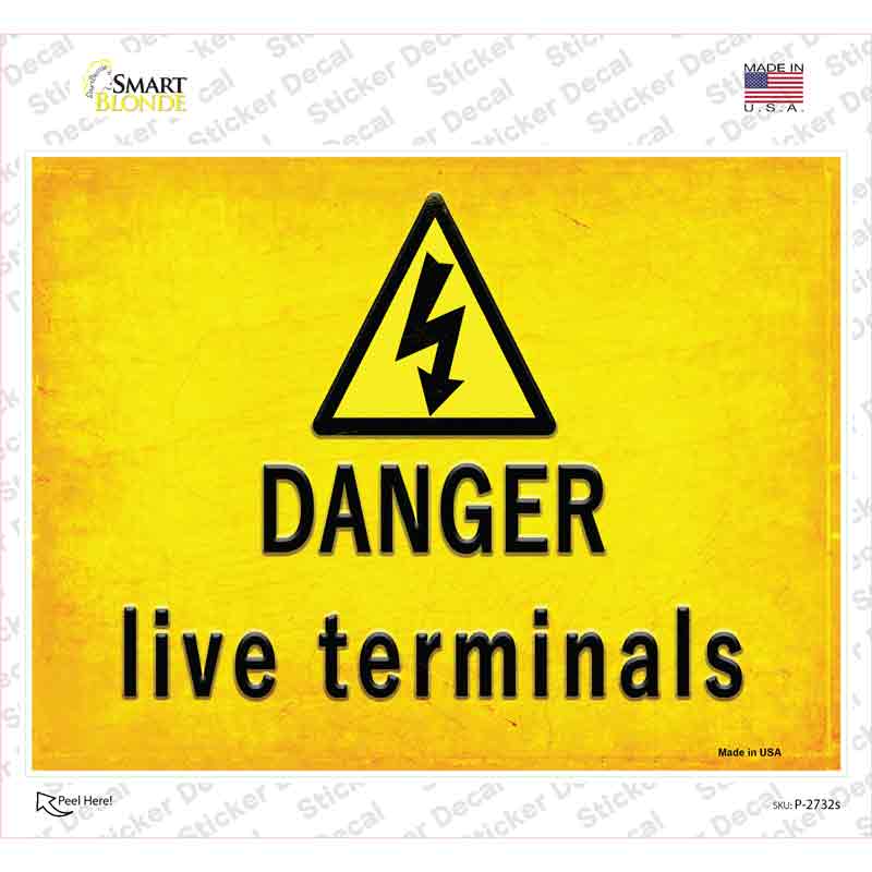 P-2732s-M Danger Live Terminals Novelty Rectangle Sticker Decal, Medium