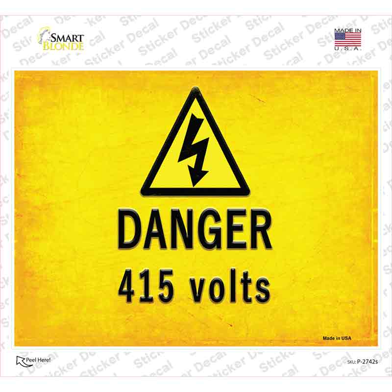 P-2742s-M Danger 415 Volts Novelty Rectangle Sticker Decal, Medium