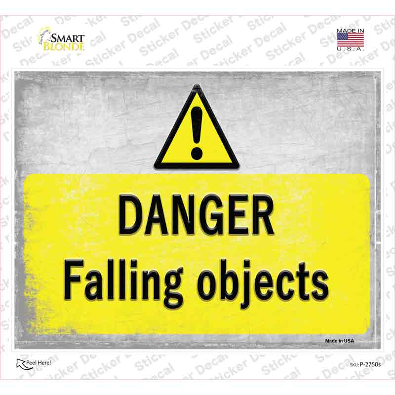 P-2750s-M Danger Falling Objects Novelty Rectangle Sticker Decal, Medium