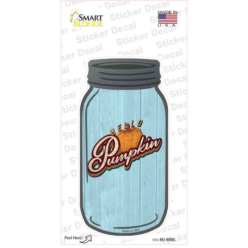 MJ-888s-M Pumpkin Blue Novelty Mason Jar Sticker Decal, Medium