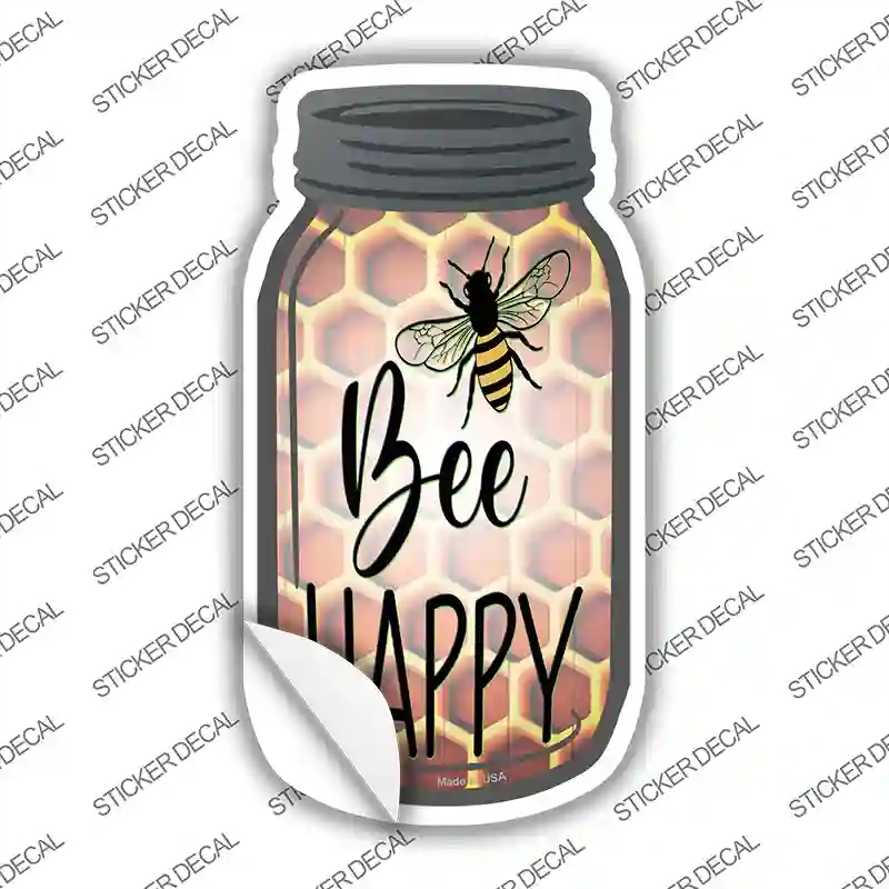 MJ-896s-L Bee Happy Honeycomb Novelty Mason Jar Sticker Decal, Large