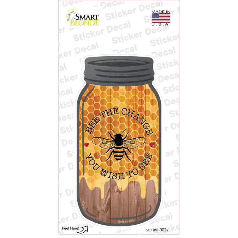 MJ-902s-M Bee the Change Honey Dripping Novelty Mason Jar Sticker Decal, Medium
