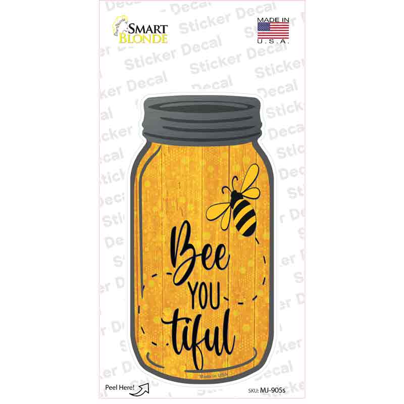 MJ-905s-M Bee You Tiful Novelty Mason Jar Sticker Decal, Medium