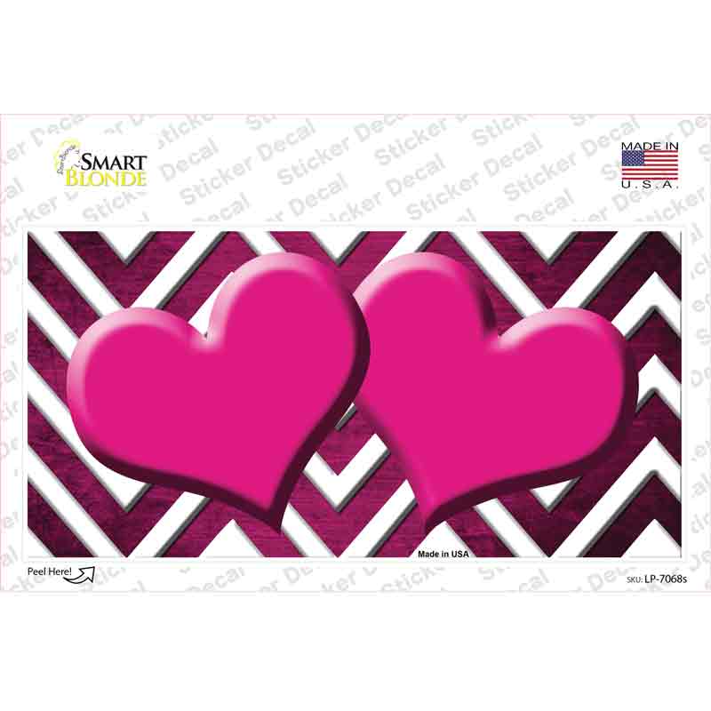 LP-7068s-M Pink White Hearts Chevron Oil Rubbed Novelty Sticker Decal, Medium