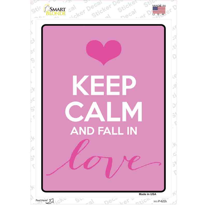 P-622s-M Keep Calm Fall in Love Novelty Rectangle Sticker Decal, Medium