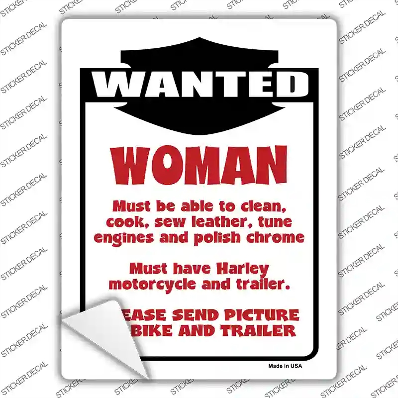 P-645s-S Motorcycle Woman Wanted Novelty Rectangle Sticker Decal, Small