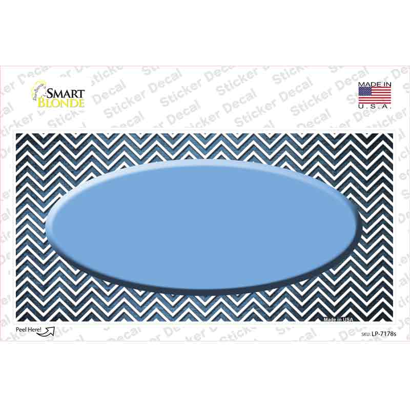 LP-7178s-M Light Blue White Small Chevron Oval Oil Rubbed Novelty Sticker Decal, Medium