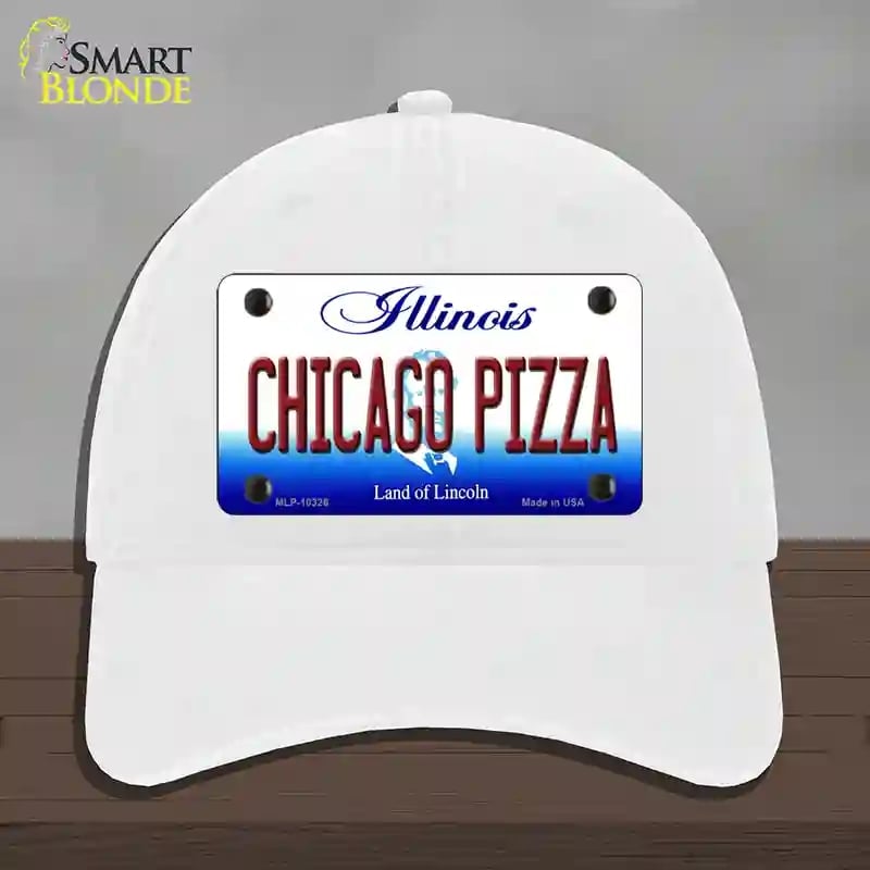 HAT14-MLP-10326 Chicago Pizza Illinois Novelty License Plate Hat, Unconstructed Cotton - White
