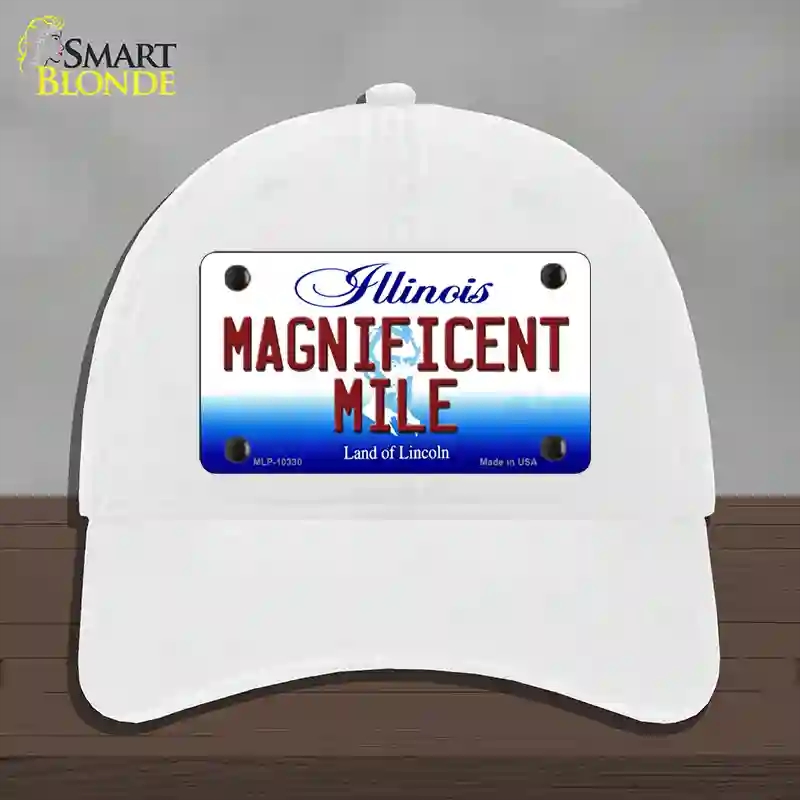 HAT14-MLP-10330 Magnificent Mile Illinois Novelty License Plate Hat, Unconstructed Cotton - White