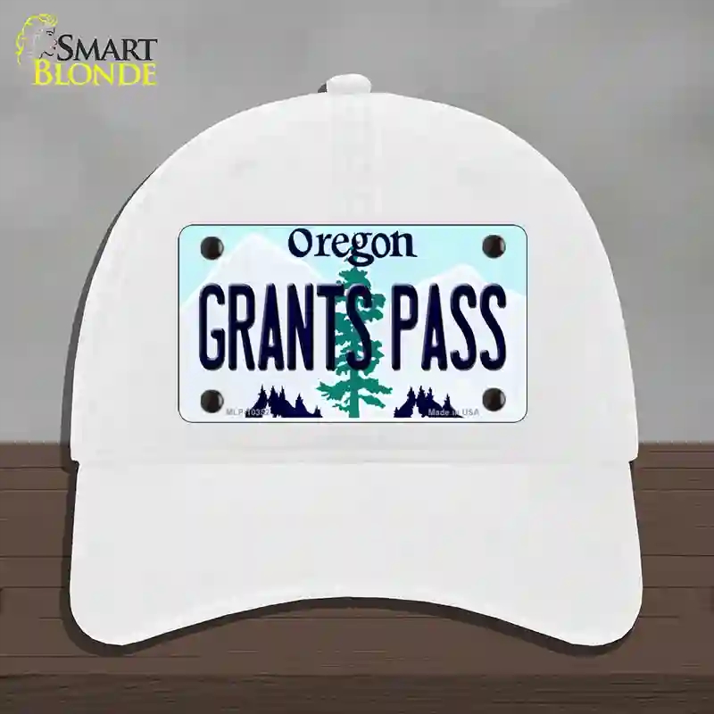 HAT14-MLP-10352 Grants Pass Oregon Novelty License Plate Hat, Unconstructed Cotton - White