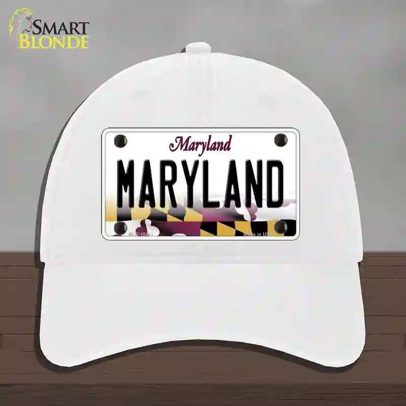 HAT14-MLP-10461 Maryland State MD Novelty License Plate Hat, Unconstructed Cotton - White