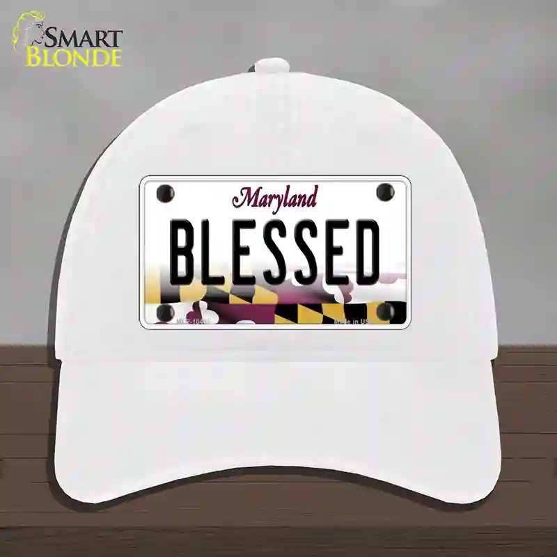 HAT14-MLP-10498 Blessed Maryland Novelty License Plate Hat, Unconstructed Cotton - White