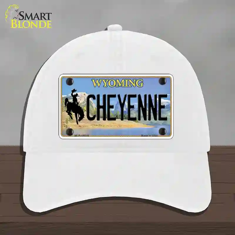 HAT14-MLP-10516 Cheyenne Wyoming Novelty License Plate Hat, Unconstructed Cotton - White