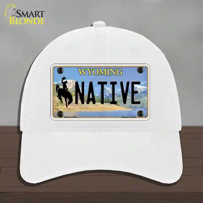 HAT14-MLP-10554 Native Wyoming Novelty License Plate Hat, Unconstructed Cotton - White