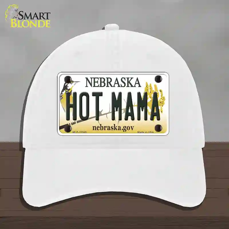 HAT14-MLP-10589 Hot Mama Nebraska Novelty License Plate Hat, Unconstructed Cotton - White