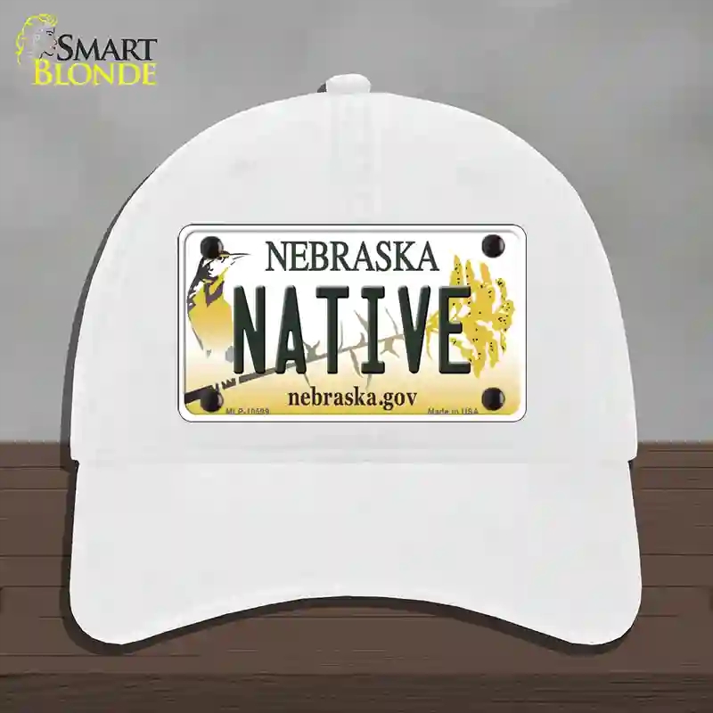 HAT14-MLP-10599 Native Nebraska Novelty License Plate Hat, Unconstructed Cotton - White