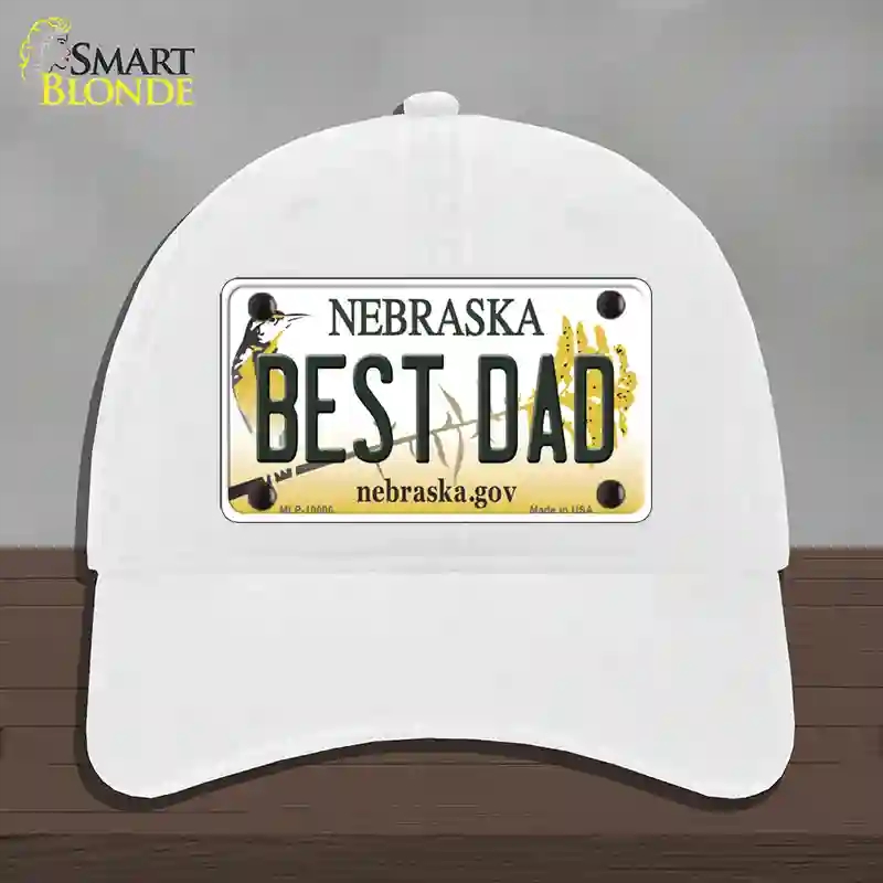 HAT14-MLP-10606 Best Dad Nebraska Novelty License Plate Hat, Unconstructed Cotton - White