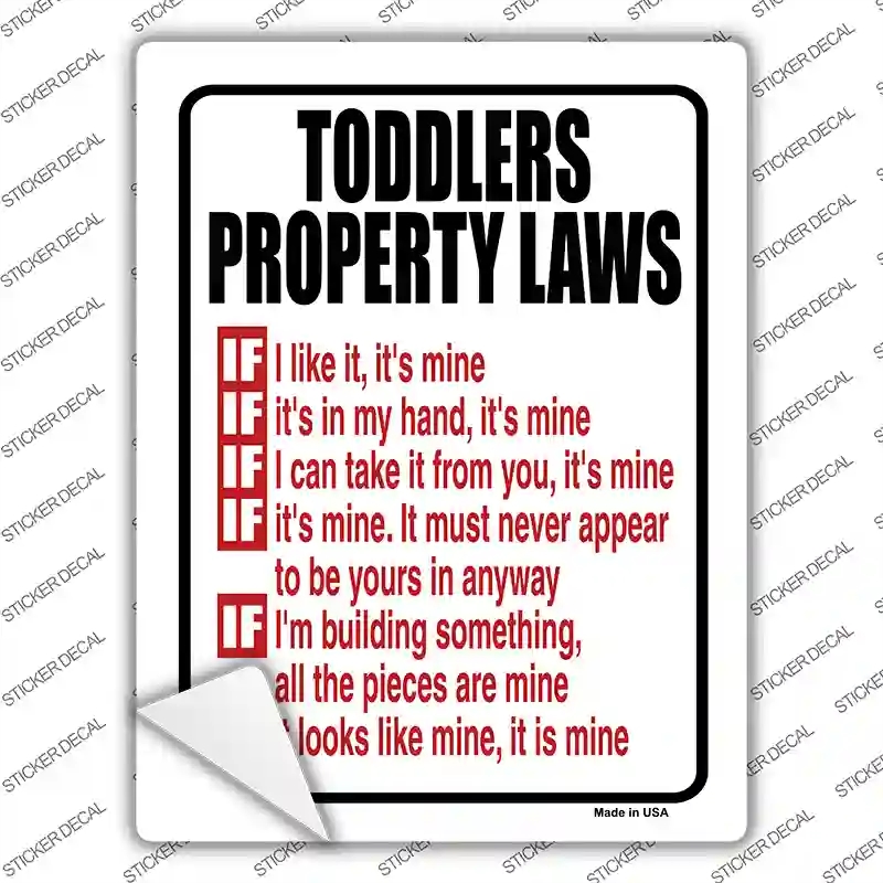 P-706s-S Toddlers Property Laws Novelty Rectangle Sticker Decal, Small