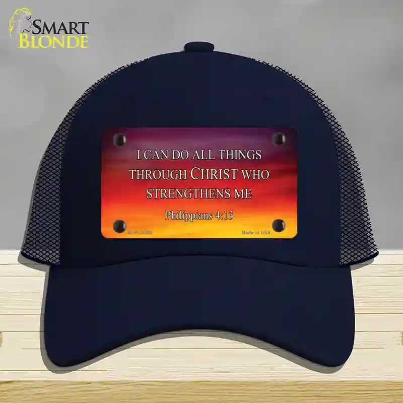HAT16-MLP-11885 Philippians 4 13 Novelty License Plate Hat, Mesh - Navy