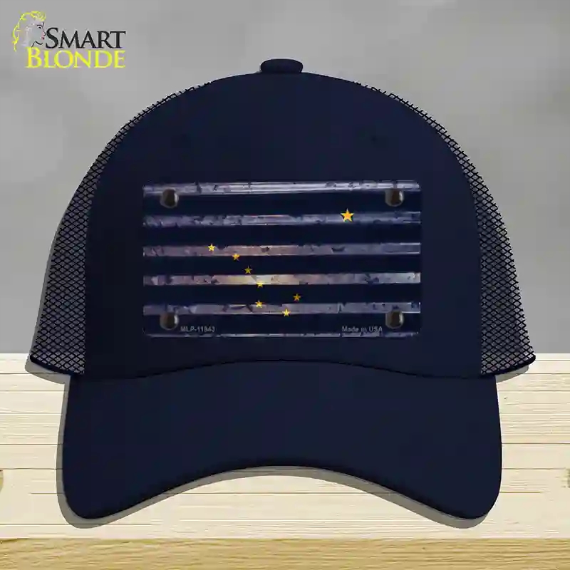 HAT16-MLP-11943 Alaska Corrugated Flag Novelty License Plate Hat, Mesh - Navy