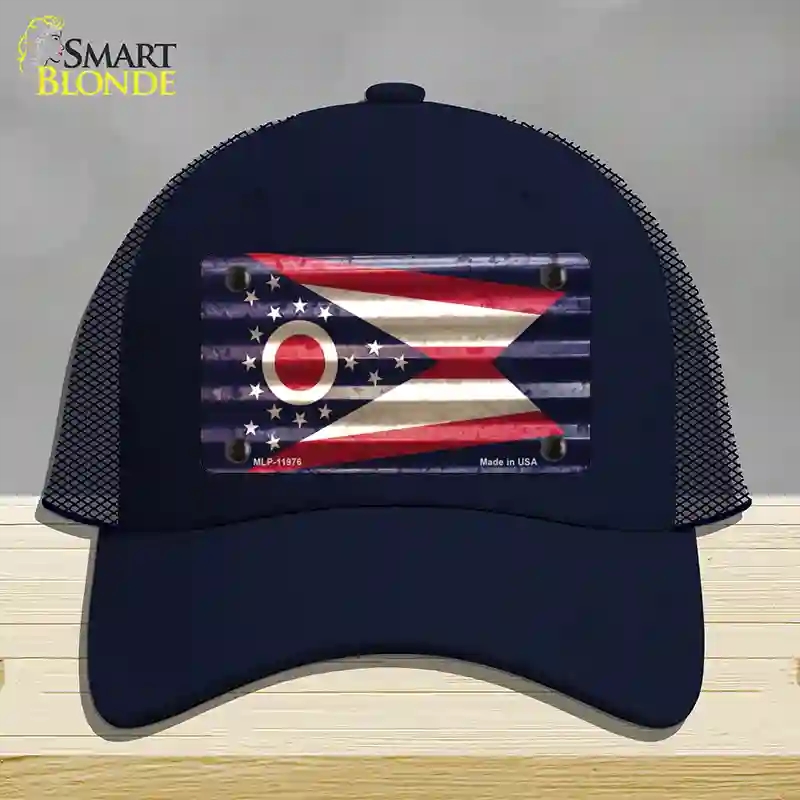 HAT16-MLP-11976 Ohio Corrugated Flag Novelty License Plate Hat, Mesh - Navy