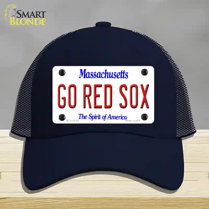 HAT16-MLP-12185 Go Red Sox Massachusetts Novelty License Plate Hat, Mesh - Navy
