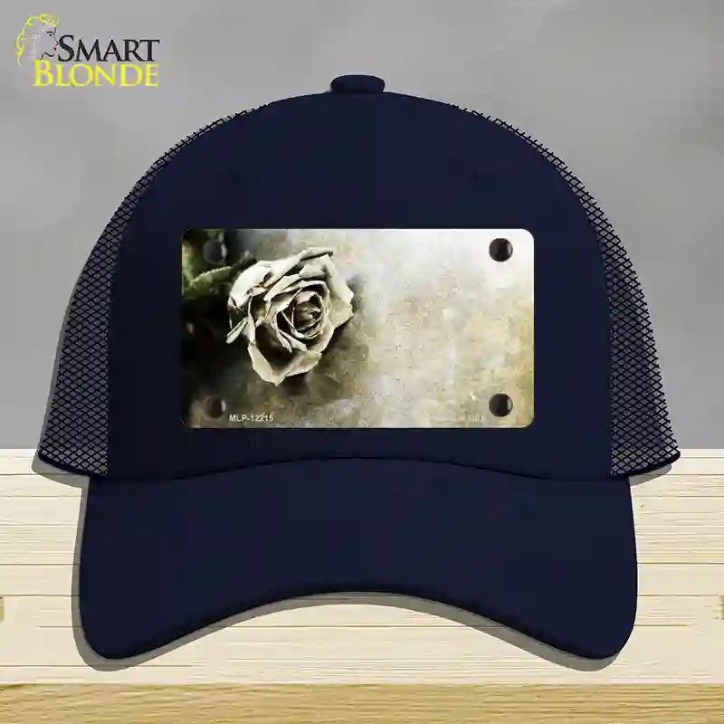 HAT16-MLP-12215 Black & White Rose Novelty License Plate Hat, Mesh - Navy