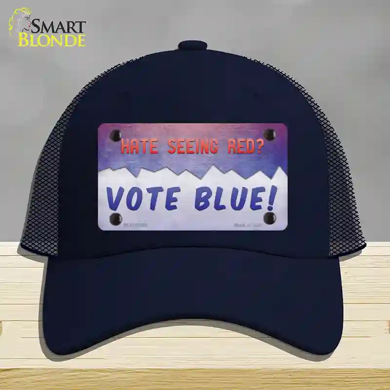 HAT16-MLP-12268 Hate Seeing Red Vote Blue Novelty License Plate Hat, Mesh - Navy