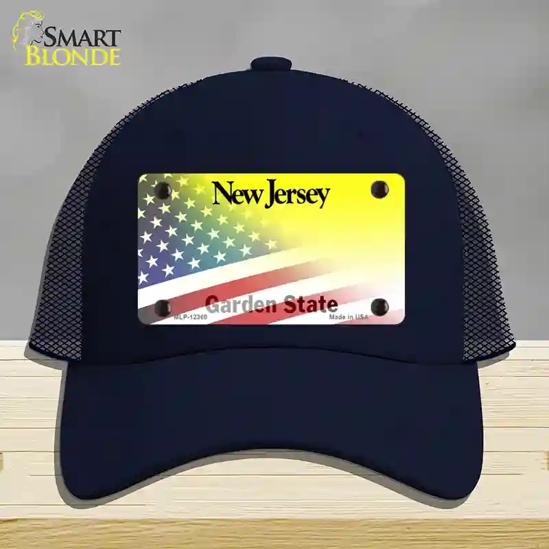 HAT16-MLP-12360   Jersey with American Flag Novelty License Plate Hat, Mesh - Navy