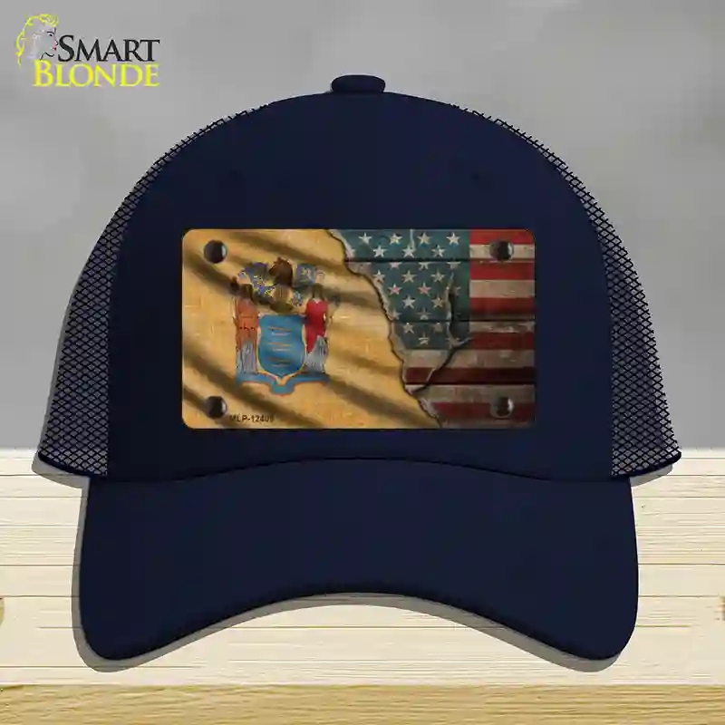 HAT16-MLP-12409   Jersey & American Flag Novelty License Plate Hat, Mesh - Navy