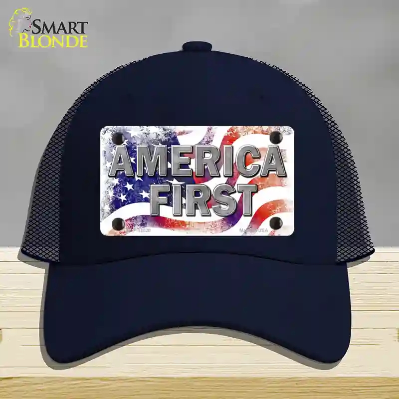 HAT16-MLP-12520 America First Novelty License Plate Hat, Mesh - Navy