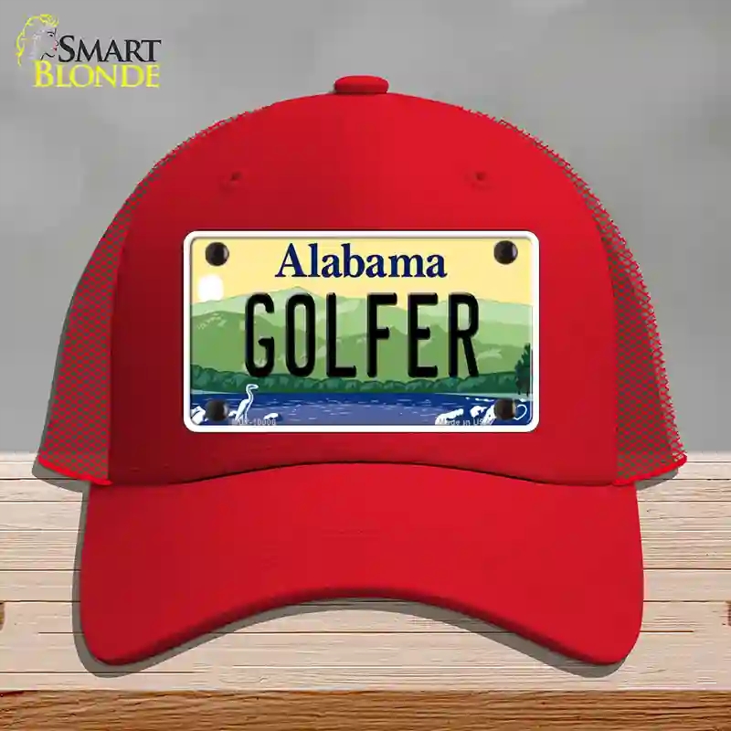 HAT17-MLP-10008 Golfer Alabama Novelty License Plate Hat, Mesh - Red